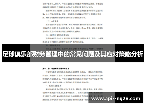 足球俱乐部财务管理中的常见问题及其应对策略分析