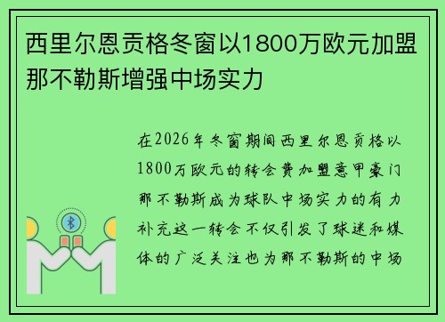 西里尔恩贡格冬窗以1800万欧元加盟那不勒斯增强中场实力